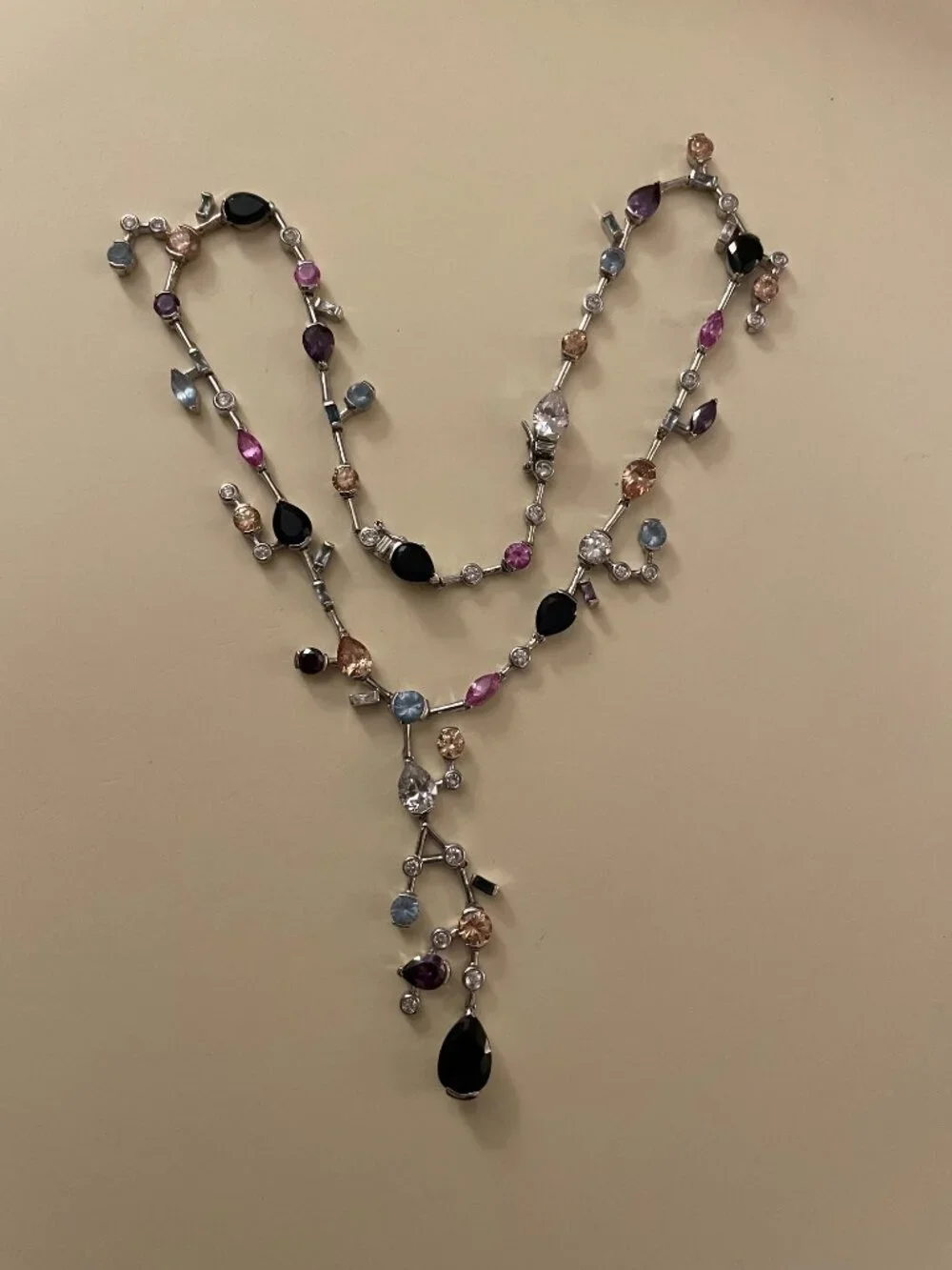 Sterling Silver Necklace Multi Stone 925 Abstract Contemporary 16-18